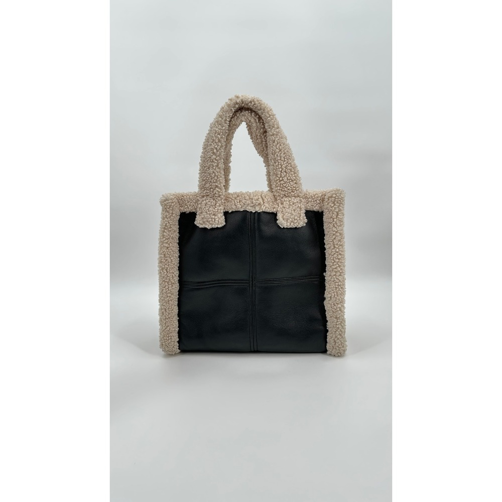 Stand Studio Lolita Black Faux Leather and Cream Shearling‎ Tote Bag